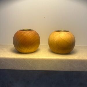 Pair of vintage Myrtlewood and brass candle holders